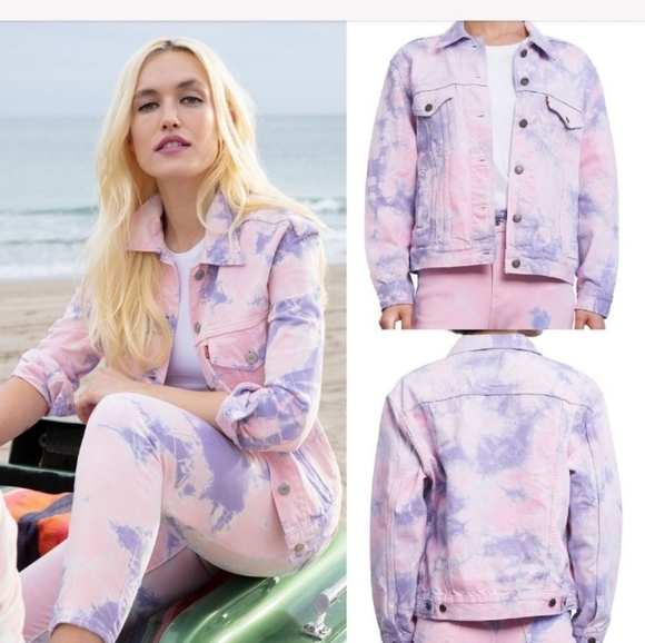 Levi's Jackets & Blazers - Levi's Ex Boyfriend  Pink Purple Tie Dye Trucker Jacket Plus Size